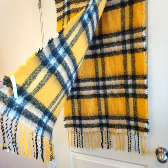 Urban Outfitters Black and Gold Yellow Plaid Scarf Clueless Pittsburgh Bruins - Picture 2 of 4